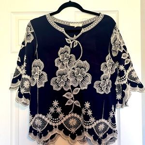Elegant Navy Floral Lace Women's Tunic